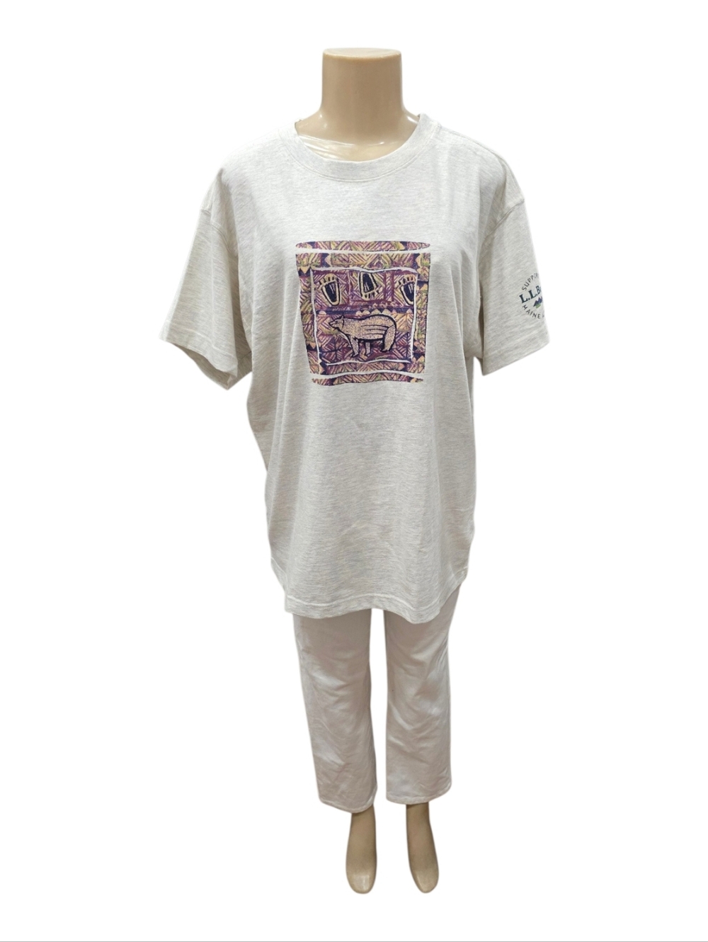 VTG LL Bean 1998 Gray Bear Graphic Print Freeport Maine T-Shirt Women's Sz L